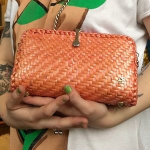 Vintage Woven Wicker Iridescent Orange Handbag
